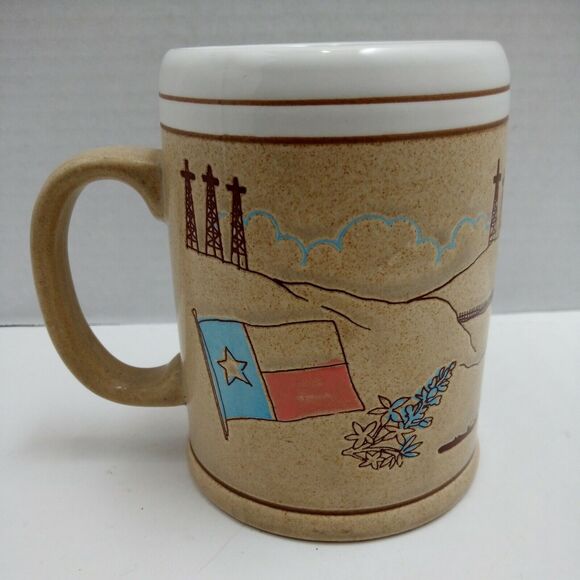 VTG Texas Beer Stein Mug Ceramic Tankard - State Flag, Cowboy, Longhorn Steer - Picture 3 of 8